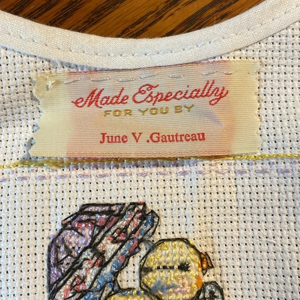 Hand Crafted, Vintage Cross Stitched Duck & BearTie neck tie baby bib